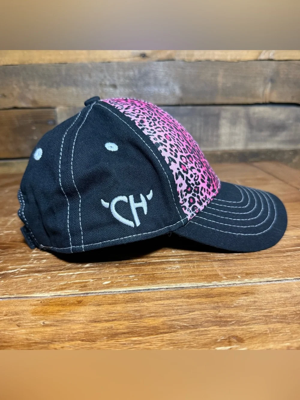Cowgirl Hardware Hat Cap Strap Back Youth OS Pink Leopard Print Cotton Blend